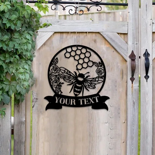 Vista 5 de MeMate Letrero de jardín para personalizar, letrero de granja de abejas, letrero de metal con nombre personalizado para amantes de las abejas