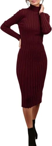 Vista 2 de MEROKEETY Vestido de manga larga acanalado para mujer con cuello alto y ajuste entallado