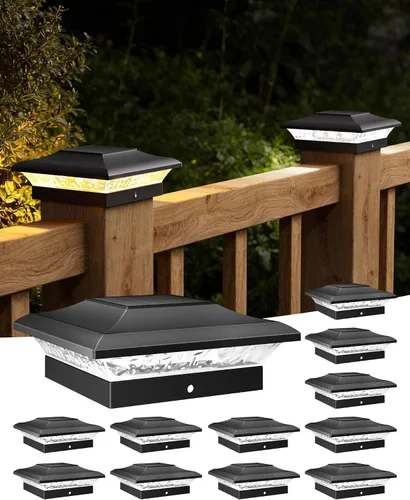 Vista 13 de T-SUN Luces de Tapa de Poste 4x4 Paquete de 6 para Cerca de Vinilo/Madera, Exterior Impermeable Blanco Cálido y Frío, Luces Solares de Poste
