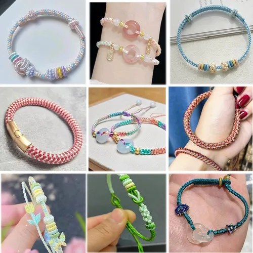 Vista 5 de Cuerda de seda torcida de poliéster de 0.039 in, 240 yardas, hilo de 3 capas para manualidades, macramé, colgantes, joyas, pulseras de la amistad