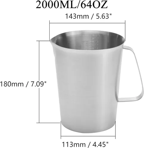 Vista 2 de Othmro Vasos medidores de 64 onzas con 2 escalas – Jarra de medición graduada de acero inoxidable 304 – Vaso de vertido de 67.6 fl oz con mango