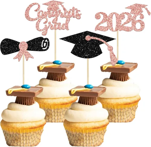 Vista 30 de Gyufise 1 paquete de decoración de pastel de graduación 2025 con purpurina de felicitaciones clase de 2025, decoración de pastel de diploma 2025