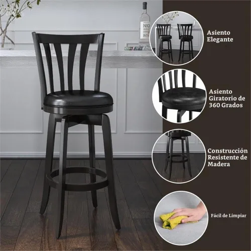 Vista 4 de Hillsdale Savana Taburete de cocina de madera, 29.5 pulgadas de alto, negro