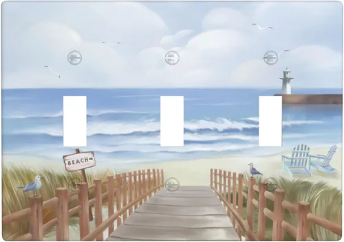 Vista 14 de Cubierta para placa de pared con diseño de océano de playa, cubierta de interruptor de luz de 1 cuadrilla, placa frontal decorativa de mar