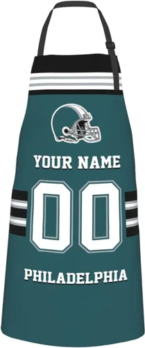 Vista 23 de Delantales personalizados del estilo del fútbol, delantal personalizado de la cocina del nombre y del número, delantales impermeables modificados