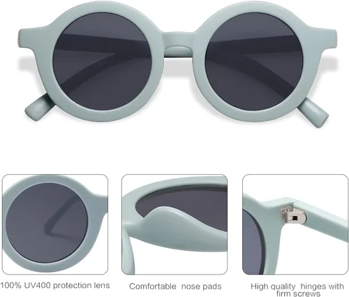 Vista 2 de SOJOS - Lentes de sol redondos polarizados para niños y niñas, protección ultravioleta 400 (UV400), lentes de sol para las vacaciones en la playa