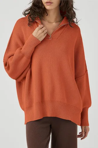 Vista 2 de PRETTYGARDEN Suéter de otoño de gran tamaño para mujer, casual, manga larga, con cremallera, cuello