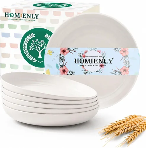 Vista 20 de Homienly Juego de 6 platos pequeños de postre de 8 pulgadas, platos profundos de paja de trigo irrompibles para fiestas, campamento, microondas