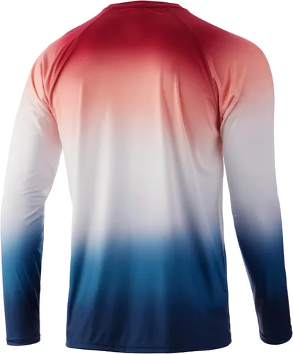 Vista 2 de HUK Pursuit - Camiseta de pesca de manga larga para hombre, diseño estampado estándar de alto rendimiento, color azul Malibú y Flare Rade