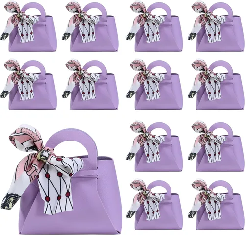 Vista 9 de LPEIEB Paquete de 12 Bolsas de Regalo Tipo Candy Bag de Cuero con Cinta, Bolsas de Regalo de Boda de PU con Asa de Cinta, Cajas de Favor de Fiesta