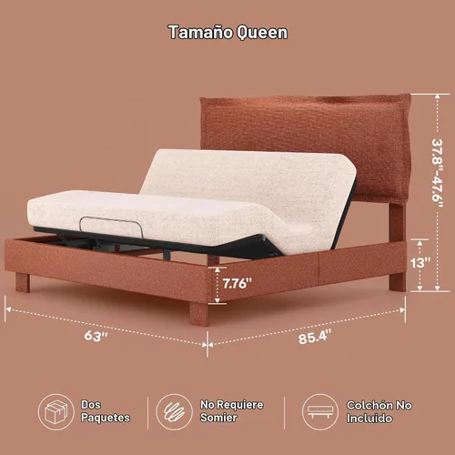 Vista 2 de FLEXISPOT Base de cama ajustable Queen con marco tapizado, elevación de cabeza y pies, capacidad de 600 libras, no necesita somier, diseño