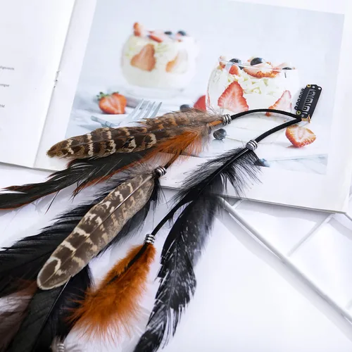 Vista 4 de lureme Diadema de plumas indias accesorios-hecho a mano plumas lazos para el pelo vestido de cabeza vestido tribal pluma tocado (hb000012-7)