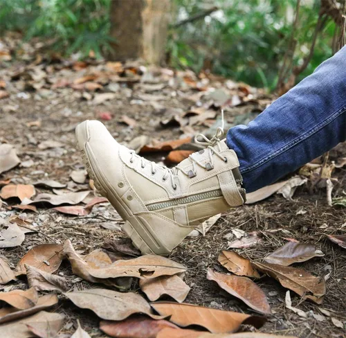 Vista 2 de Thowi Botas tácticas militares para hombre, botas de la selva del ejército, Marrón