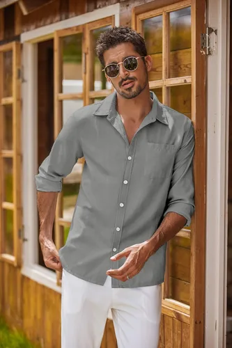 Vista 7 de COOFANDY Camisa Oxford de manga larga con botones para hombre, camisas de vestir de ajuste regular