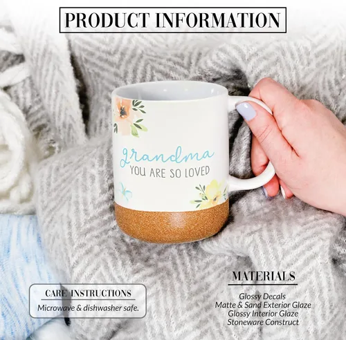 Vista 2 de Pavilion Gift Company - Grandma You Are So Loved - Taza de cerámica de 16 onzas con fondo esmaltado arenoso, patrón floral, taza de café de mango