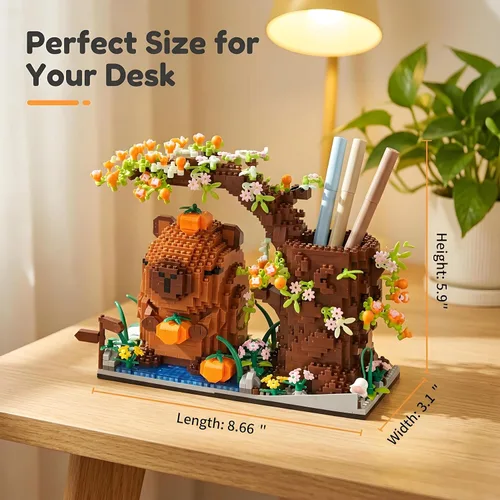 Vista 6 de Capybara - Juego de bloques de construcción de 1880 piezas de lindos animales y flores, kit de ladrillos de construcción Kawaii Capybara, juguete