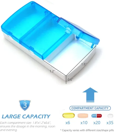 Vista 4 de VOFOON Organizador de pastillas pequeño 3 veces al día diariamente, paquete de 2 pastilleros de viaje para bolsillo de bolso, 3 compartimentos