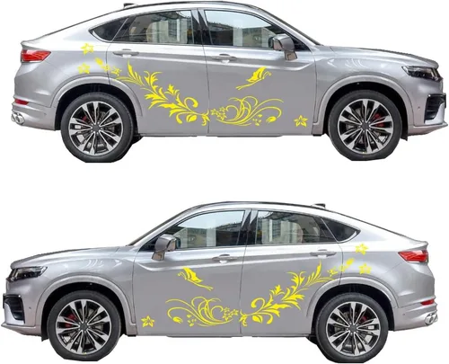 Vista 8 de Calcomanías decorativas talladas con flores huecas y mariposas, antiarañazos, para automóviles, furgonetas, SUV, camiones, juego de 3 piezas (negro)