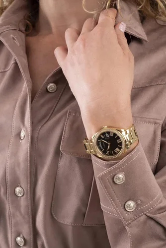 Vista 6 de GUESS Reloj de acero inoxidable de 1417in con bisel de borde de moneda plateado