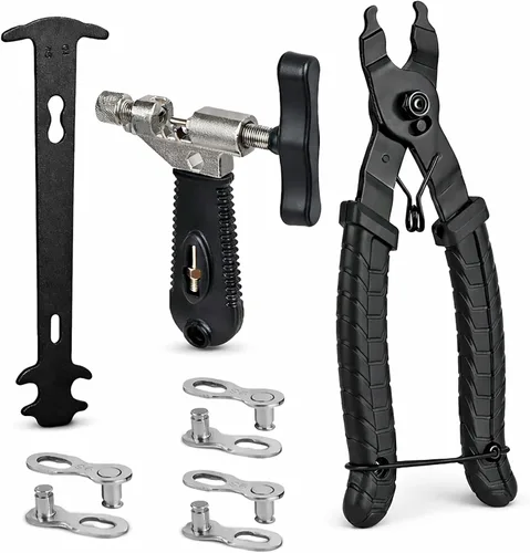 Vista 7 de Juego de herramientas de reparación de cadena de bicicleta, herramienta de cadena de bicicleta, alicates de eslabón maestro, cortador y verificador