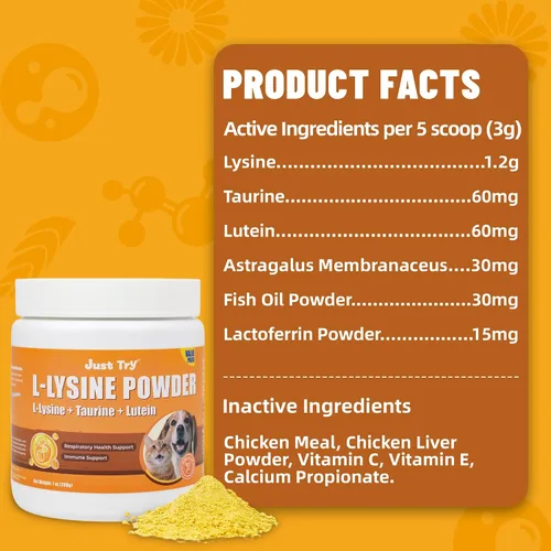 Vista 5 de Just Try Polvo de L-lisina con taurina para gatos, lisina, apoyo inmunológico para perros, suplemento de lisina, suministros de salud para gatos, 7