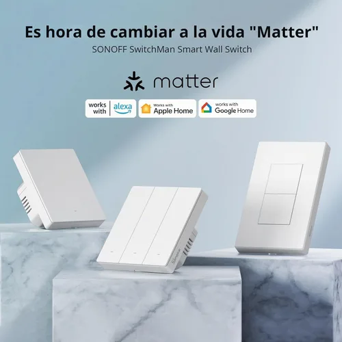 Vista 2 de SONOFF Matter Interruptor de Luz Inteligente, Interruptor de Luz WiFi de 2.4GHz, Se Requiere Cable Neutro, Interruptor de Luz Alexa Compatible
