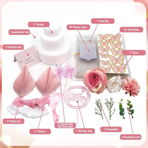 Vista 3 de Caja de regalo en efectivo, caja de regalo feliz, pastel de flores, regalo sorpresa para el día de San Valentín (rosa de tres niveles)