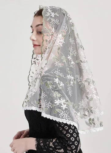 Vista 2 de FANFAN Velos de capilla de encaje de mantilla bordados para mujer Y015