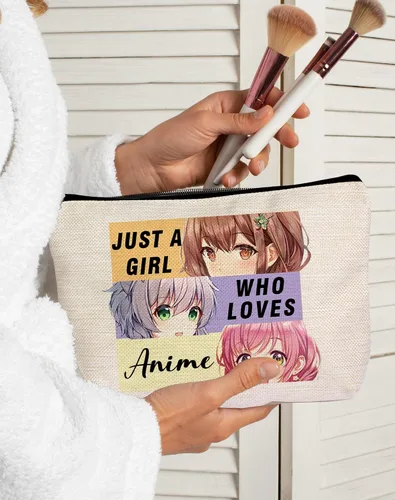 Vista 3 de Bolsa de maquillaje para fanáticos del anime, regalo para amantes del anime, Just A Gl Who Loves Anime, bolsa de cosméticos de viaje para mujeres