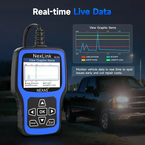 Vista 5 de NEXAS Escáner NL101 OBD2 con Probador de Batería - Lector de Códigos del Motor, Escáner de Diagnóstico Automotriz con Datos en Vivo, Freeze Frame