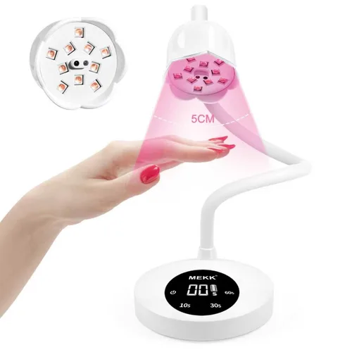 Vista 9 de MEKK - Lámpara de uñas de curación flash, 30 W, luz UV pequeña inalámbrica para uñas de gel Gooseneck, Auto Sensor, 4 Timers (10/30/60/90s)