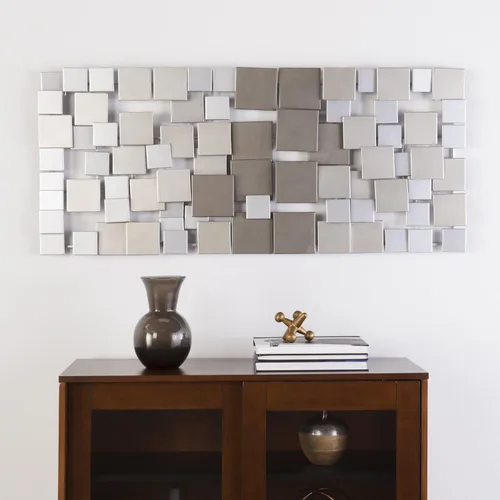 Vista 8 de SEI Furniture Wavson - Escultura de pared, diseño geométrico 3D, arte de pared de montaje único, plateado, 47.00 x 2.25 pulgadas