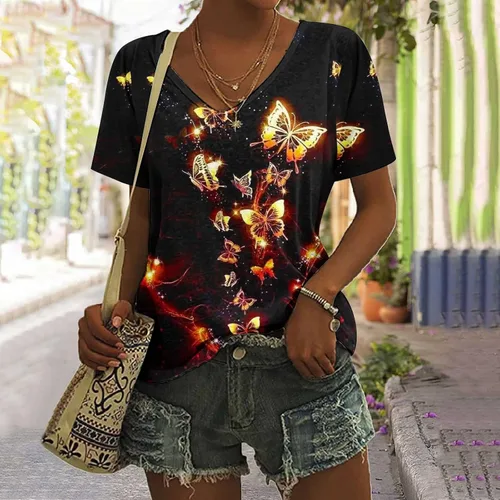 Vista 2 de Blouses for Women Dressy Casual 2023 Loose Fitting Tops 70s Travel Summer Womens Short Sleeve Tops T-Shirts