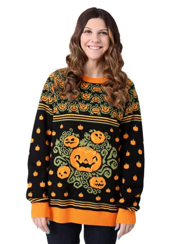 Vista 3 de Suéter Adulto de Calabaza para Halloween Multicolor