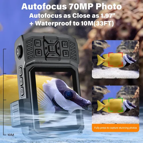 Vista 3 de Cámara digital WiFi de 8K UHD 70MP con tarjeta de 64 GB, resistente, impermeable, a prueba de polvo, a prueba de golpes, cámara submarina de 33