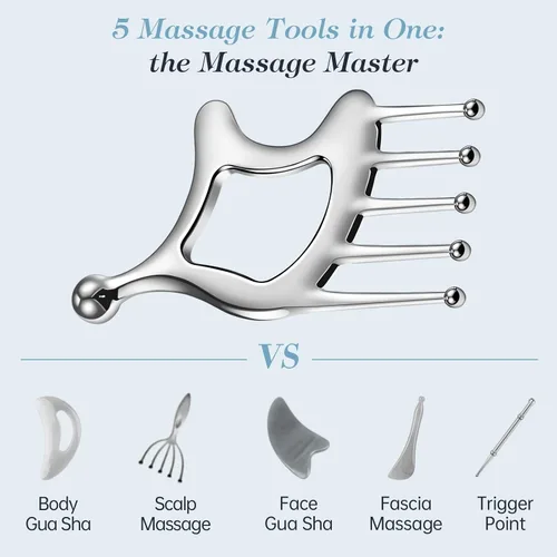 Vista 2 de Herramientas faciales del masaje del Gua Sha del metal, peine del masaje del cuero cabelludo para la cabeza Hollow Handle & Massage Heads Deeply