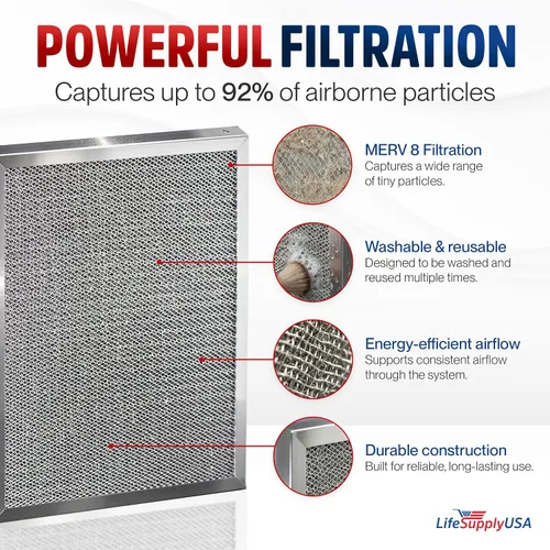 Vista 2 de Filtro de aire electrostático de 12x12x1, MERV 8, lavable, reutilizable, filtro de horno para CA/HVAC, ahorro de energía, fácil de limpiar, duradero