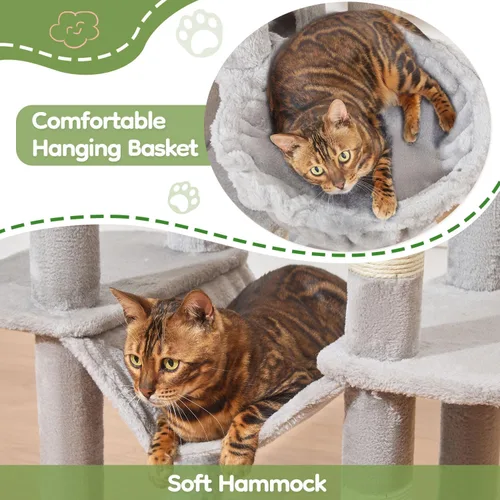 Vista 4 de Taoqimiao MS042W - Árbol para gatos, torre grande para gatos de 66 pulgadas con postes rascadores, lujosa plataforma grande para gatos grandes