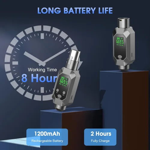 Vista 4 de Sistema de micrófono inalámbrico XLR transmisor y receptor inalámbrico para 262 pies de rango de 8 horas de batería UHF transmisor inalámbrico
