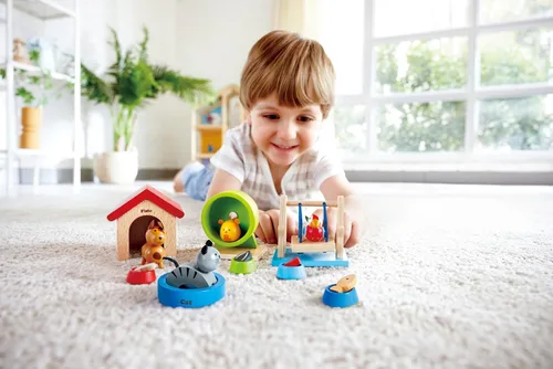 Vista 7 de Hape Juego de animales de madera para casa de muñecas de mascotas y familias 2