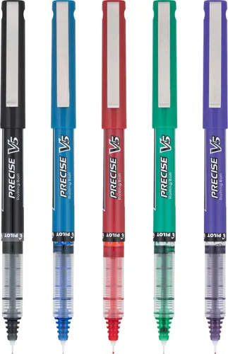 Vista 2 de PILOT, Precise V5, Bolígrafos de tinta líquida con tapa, punta extrafina 0.5 mm, colores surtidos, paquete de 5