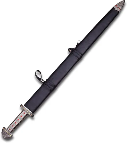 Vista 7 de Espada vikinga hecha a mano Espada real de Ragnar Lothbrok acero al carbono, espiga completa, funda de cuero de guardia de latón Espada