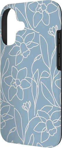 Vista 2 de Poppy Flower Line Art Modern Leaves Boho Light Blue Case for iPhone 17