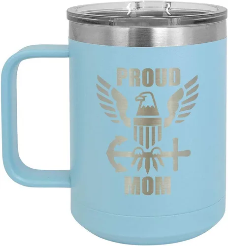 Vista 6 de PROUD NAVY MOM BLACK Taza de café de 15 oz con tapa deslizante Taza de café de viaje aislada Ideas de regalos del día de la madre de hijo o hija