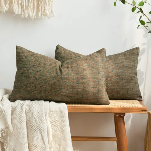 Vista 44 de MIULEE - Juego de 2 fundas de almohada decorativas de lino de arpillera, modernas, estilo campestre, rústicas, tejidas, con textura, para sofá, Gris