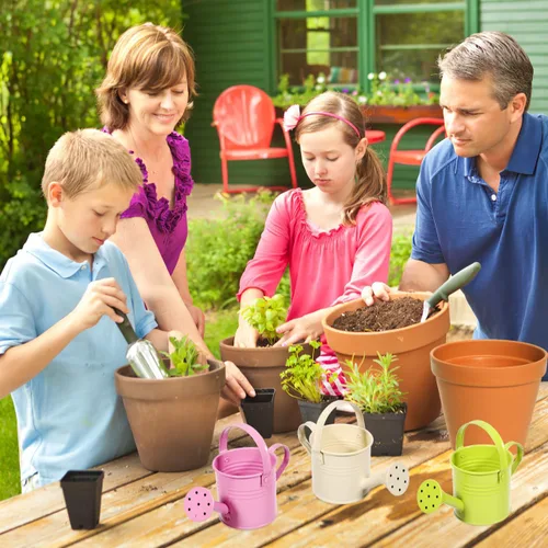 Vista 4 de Paquete de 5 regaderas pequeñas de metal para niños, mini maceta de agua para plantas para jardinería en interiores y exteriores, bonitos juguetes