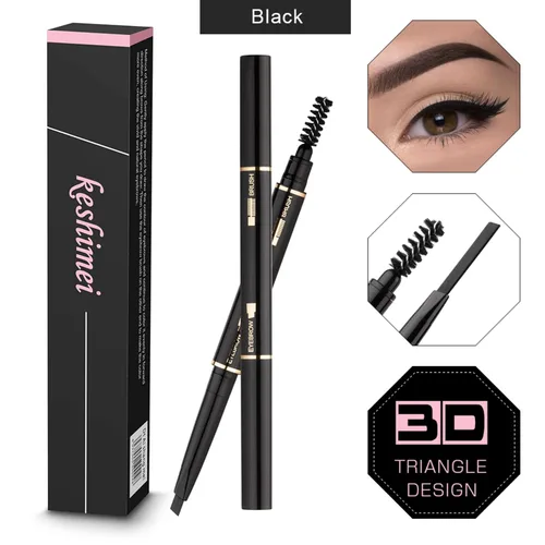 Vista 2 de Lápiz de cejas 2 paquetes, lápiz de cejas impermeable a prueba de manchas con cepillo para cejas, kit automático de maquillaje para cejas, negro