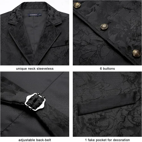 Vista 3 de HISDERN Chaleco de traje de cachemira brillante para hombre, chaleco gótico steampunk victoriano para hombre, traje de fiesta de boda o esmoquin