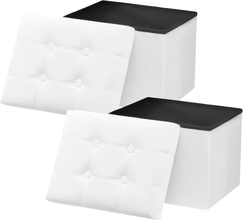 Vista 11 de AmasSmile Otomana de Almacenamiento con Reposapiés, Banco Reposapiés de Terciopelo de 17 pulgadas, Otomana Corta Negra, Pequeña Otomana Plegable