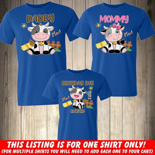 Vista 3 de Cow Birthday Girl Shirt, Birthday Girl, Birthday Boy, Matching Cow Family Birthday shirt, Farm Birthday Shirt,Personalized Birthday Shirt